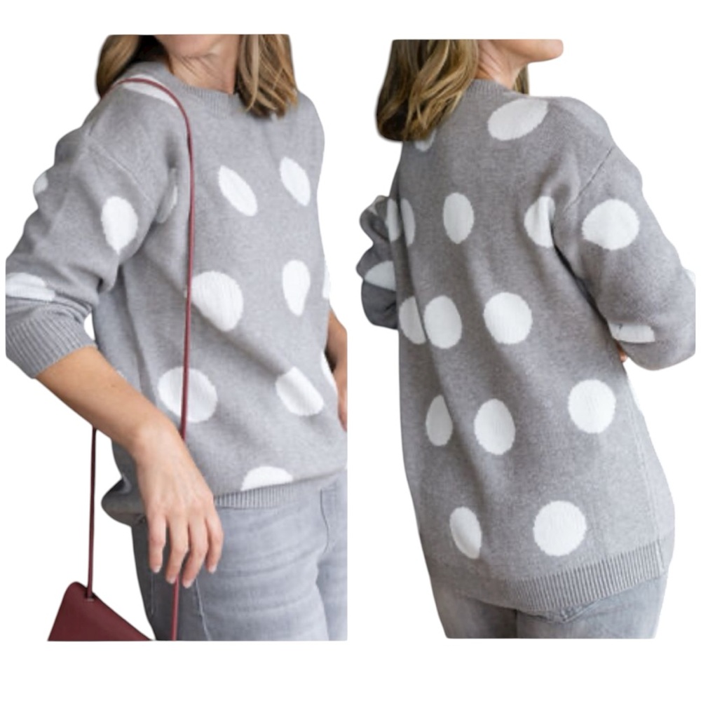 Papillon Polka Dot Knit Grey Sweater Size Medium